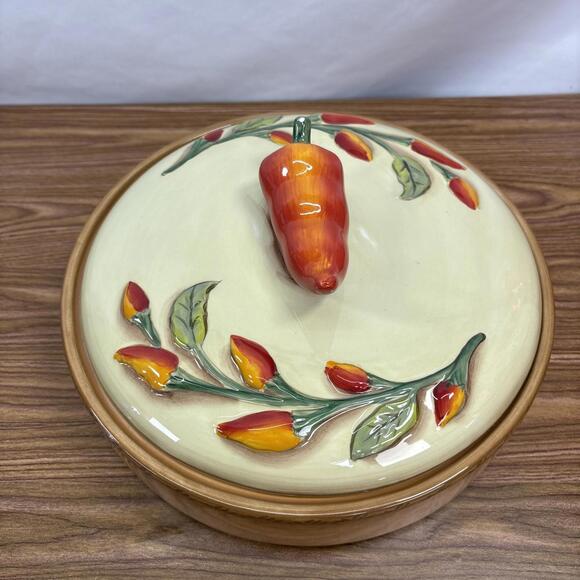 Serrano StoneLite Clay Art Pottery Tortilla Warmer Orange Red Green Brown Colors - Picture 3 of 13